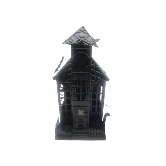 SPOOKY VILLAGE HALLOWEEN HAUNTED METAL HOUSE WITH LED LIGHT L:4 1/2" W:4"H:9 1/2